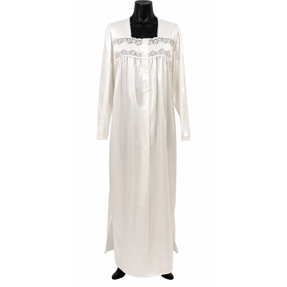 Talbots Intimates Womens Elegant Lingerie Nightgown Small Cream Satin Lace Trim